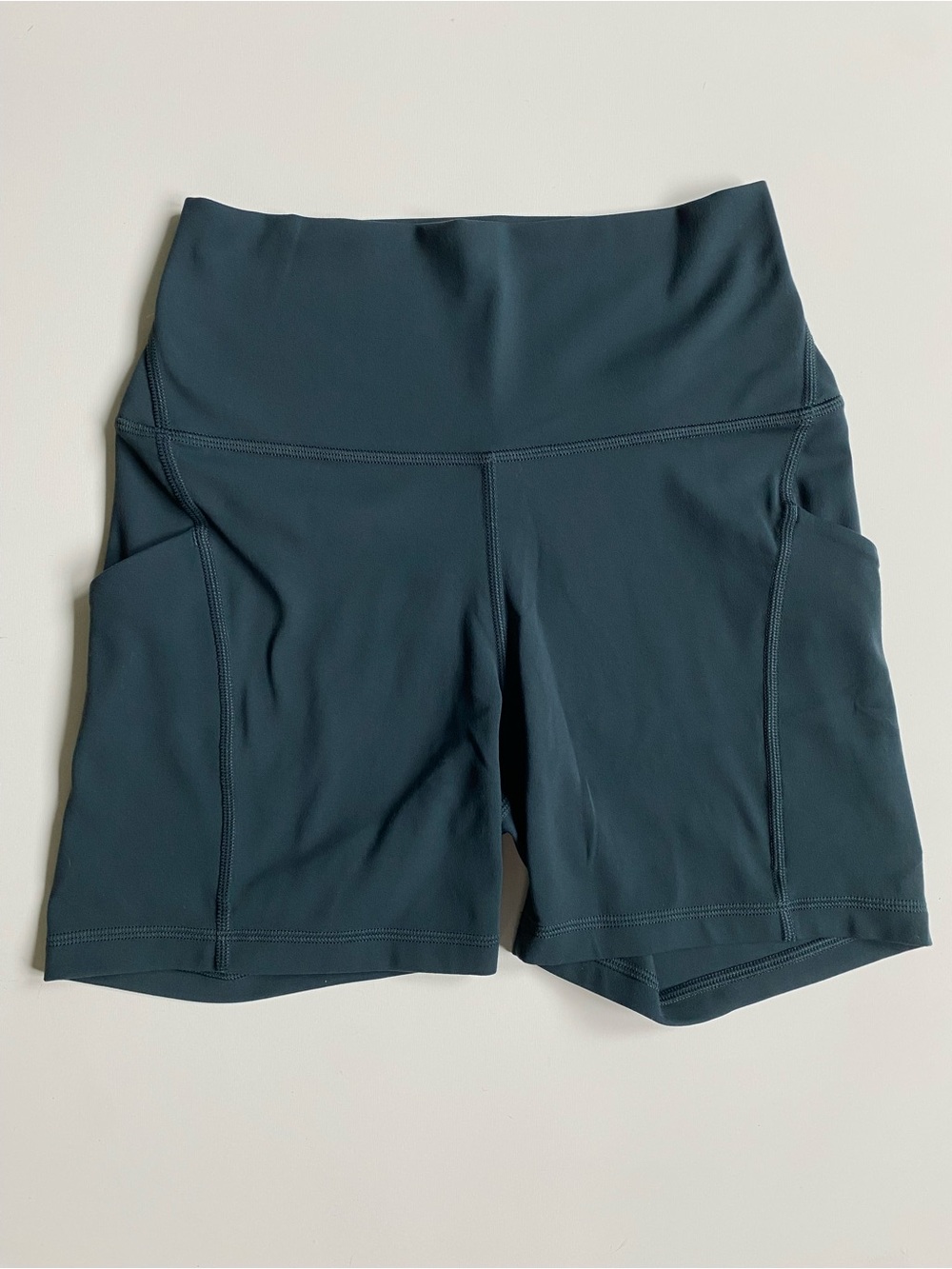 CRZ YOGA Dark Teal High-Waist Bike Shorts with Side Pockets S